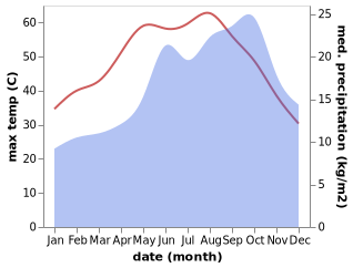 temperature and rainfall during the year in At Tayyibah