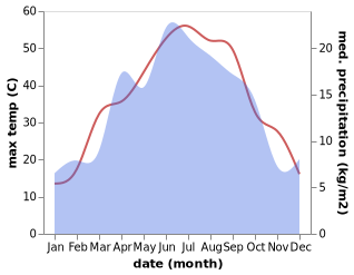 temperature and rainfall during the year in Bazar-Korgon