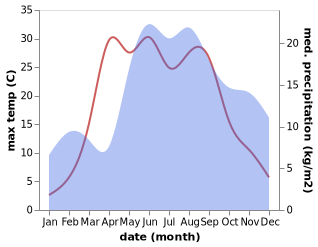 temperature and rainfall during the year in Lielvārde