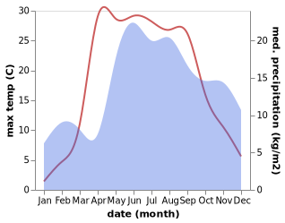 temperature and rainfall during the year in Preiļi