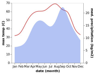 temperature and rainfall during the year in Murzuq