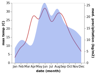 temperature and rainfall during the year in Vilkija