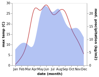 temperature and rainfall during the year in Visaginas