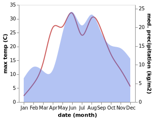 temperature and rainfall during the year in Panevėžys