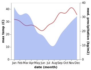 temperature and rainfall during the year in Antananarivo