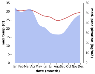 temperature and rainfall during the year in Toamasina