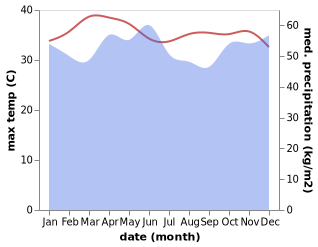 temperature and rainfall during the year in Kampung Pasir Gudang Baru