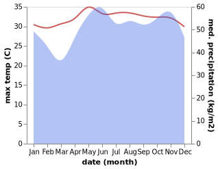 temperature and rainfall during the year in Peringat