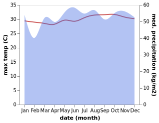 temperature and rainfall during the year in Majuro