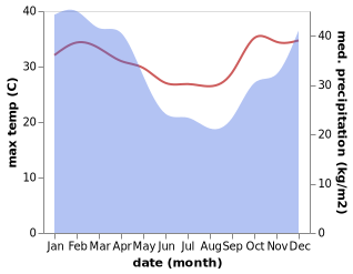 temperature and rainfall during the year in Chamarel