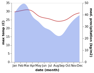 temperature and rainfall during the year in Port Mathurin