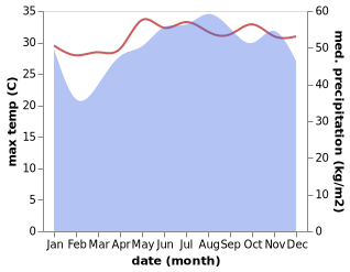 temperature and rainfall during the year in Colonia