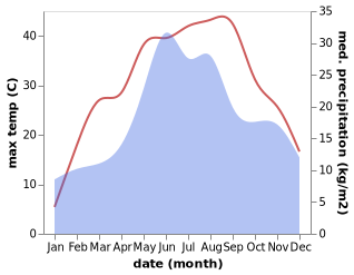 temperature and rainfall during the year in Giurgiulesti