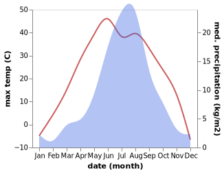 temperature and rainfall during the year in Choybalsan