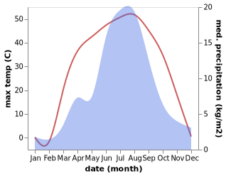 temperature and rainfall during the year in Oldziyt