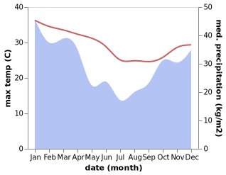 temperature and rainfall during the year in Maxixe