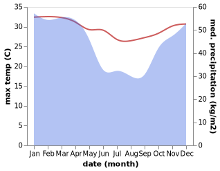 temperature and rainfall during the year in Mocimboa