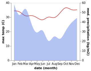 temperature and rainfall during the year in Quelimane