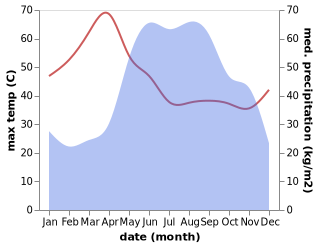 temperature and rainfall during the year in Bogale