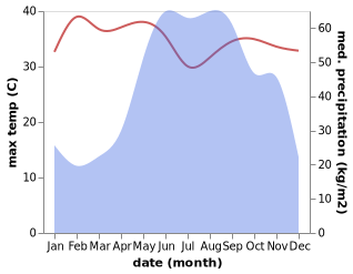 temperature and rainfall during the year in Pathein