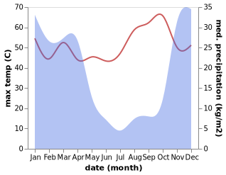 temperature and rainfall during the year in Tsumeb