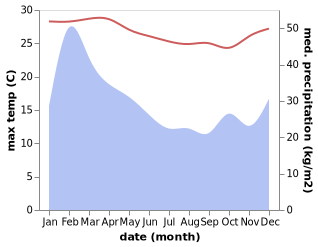 temperature and rainfall during the year in Poindimie