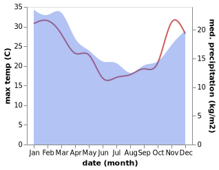 temperature and rainfall during the year in Haruru