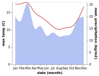 temperature and rainfall during the year in Dunedin