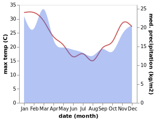 temperature and rainfall during the year in Hamilton