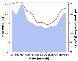 temperature and rainfall during the year in Thames