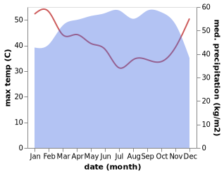 temperature and rainfall during the year in Yenagoa