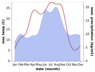 temperature and rainfall during the year in Birkeland