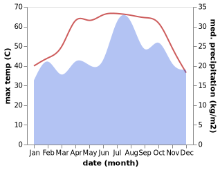 temperature and rainfall during the year in Bayt al 'Awabi