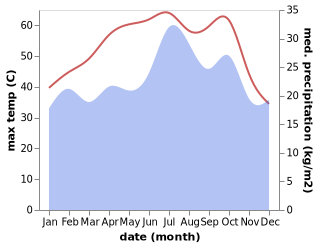 temperature and rainfall during the year in Muscat