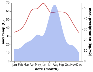 temperature and rainfall during the year in Ahmadpur East