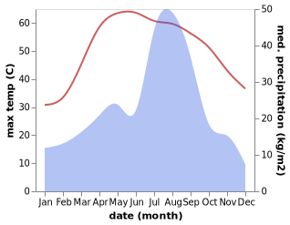 temperature and rainfall during the year in Vehari