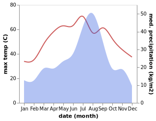 temperature and rainfall during the year in Kot Diji