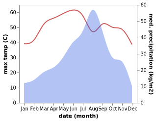 temperature and rainfall during the year in Mīrpur Batoro