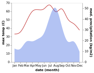 temperature and rainfall during the year in Ratodero