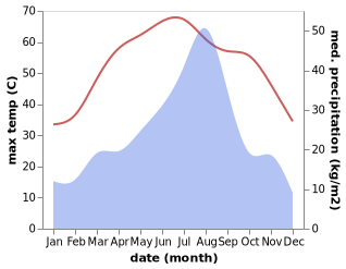 temperature and rainfall during the year in Rohri