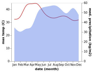 temperature and rainfall during the year in Miaga