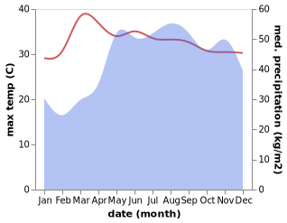 temperature and rainfall during the year in Ayusan Uno