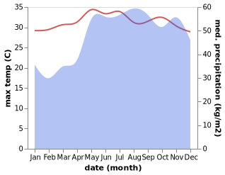 temperature and rainfall during the year in Laiya