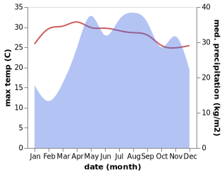 temperature and rainfall during the year in Baguinge