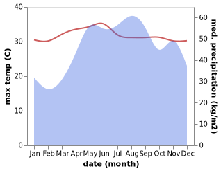 temperature and rainfall during the year in Dingras