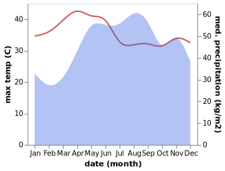 temperature and rainfall during the year in Fuerte