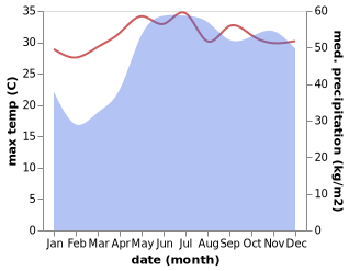 temperature and rainfall during the year in Dumaran