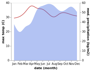 temperature and rainfall during the year in Cordova