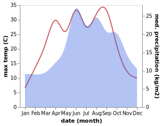 temperature and rainfall during the year in Chrzypsko Wielkie