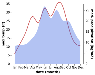 temperature and rainfall during the year in Witkowo